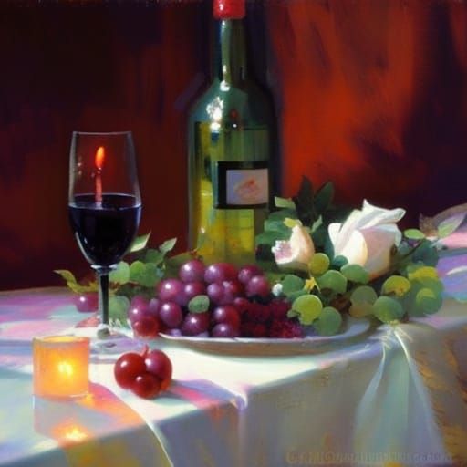 Romantic Wine Still Life with Sparkling Reflections
