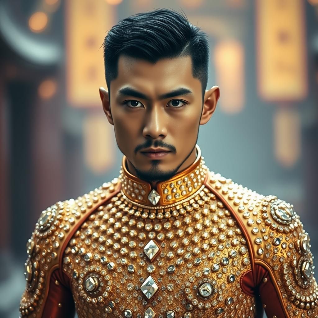 Chinese Man in Gold Diamond Bodysuit