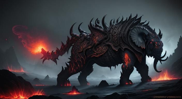 Dragon Elephant Tiger Hybrid in Dark Fantasy Style