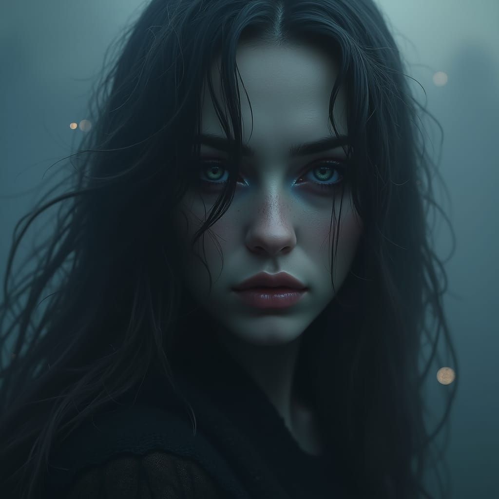 Mysterious Woman Portrait in Haunting Twilight