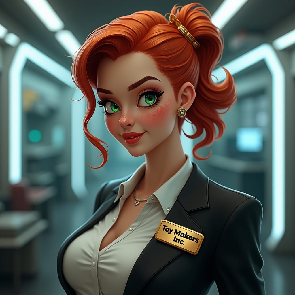 Red-Haired Secretary in High-Tech Office: Matte Painting