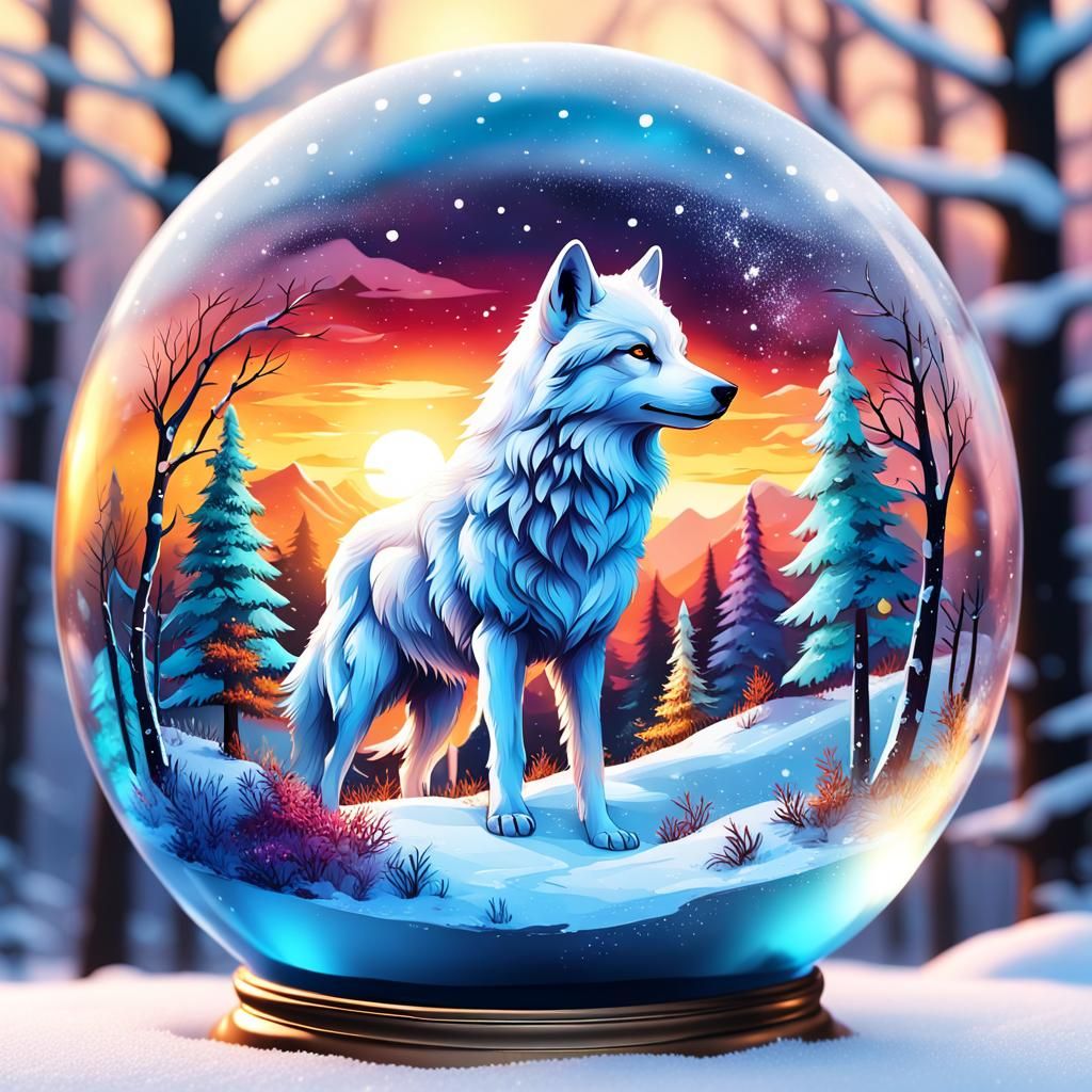 Snow Globe of a White Wolf