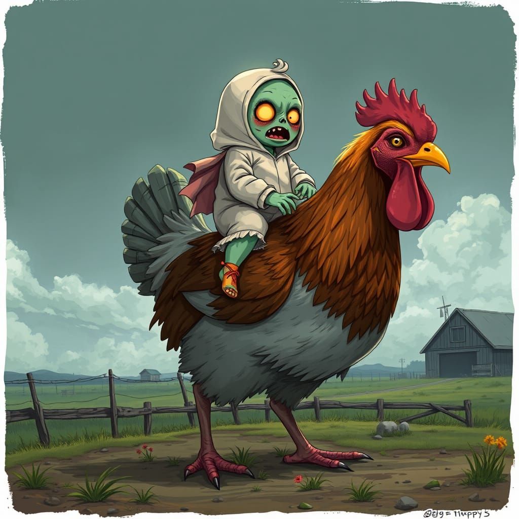 Toddler Zombie Rides Mutated Chicken in Post-Apocalyptic Far...