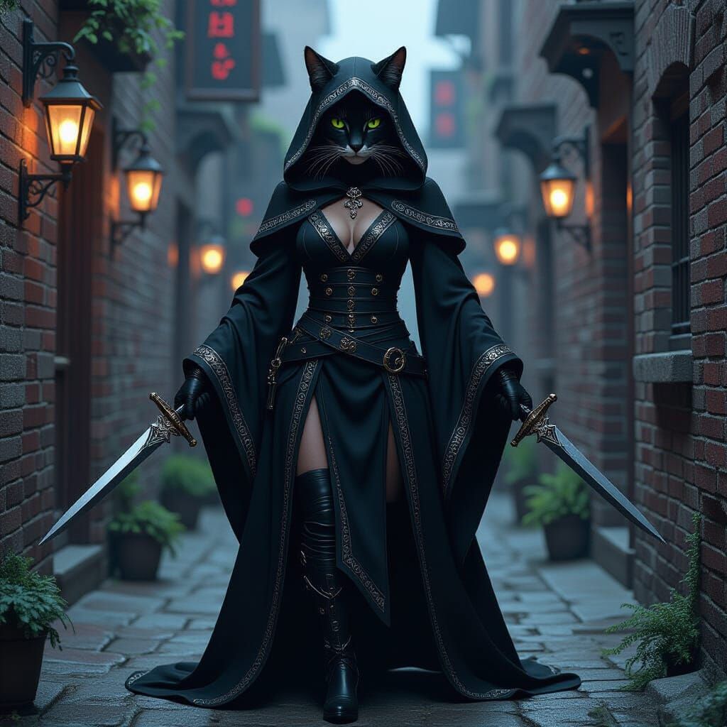 Leopard Tabaxi Assassin in Gothic Horror Style