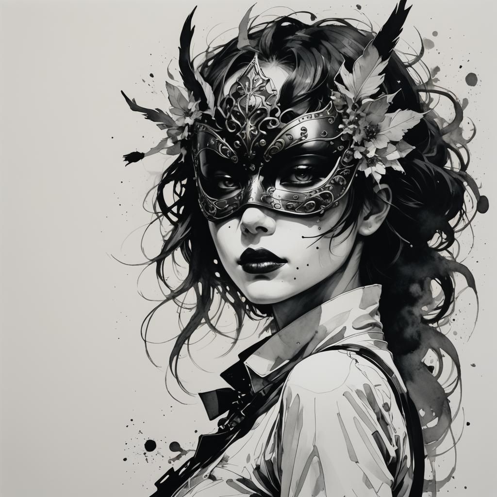 Minimalist Dark Fantasy Masquerade Portrait