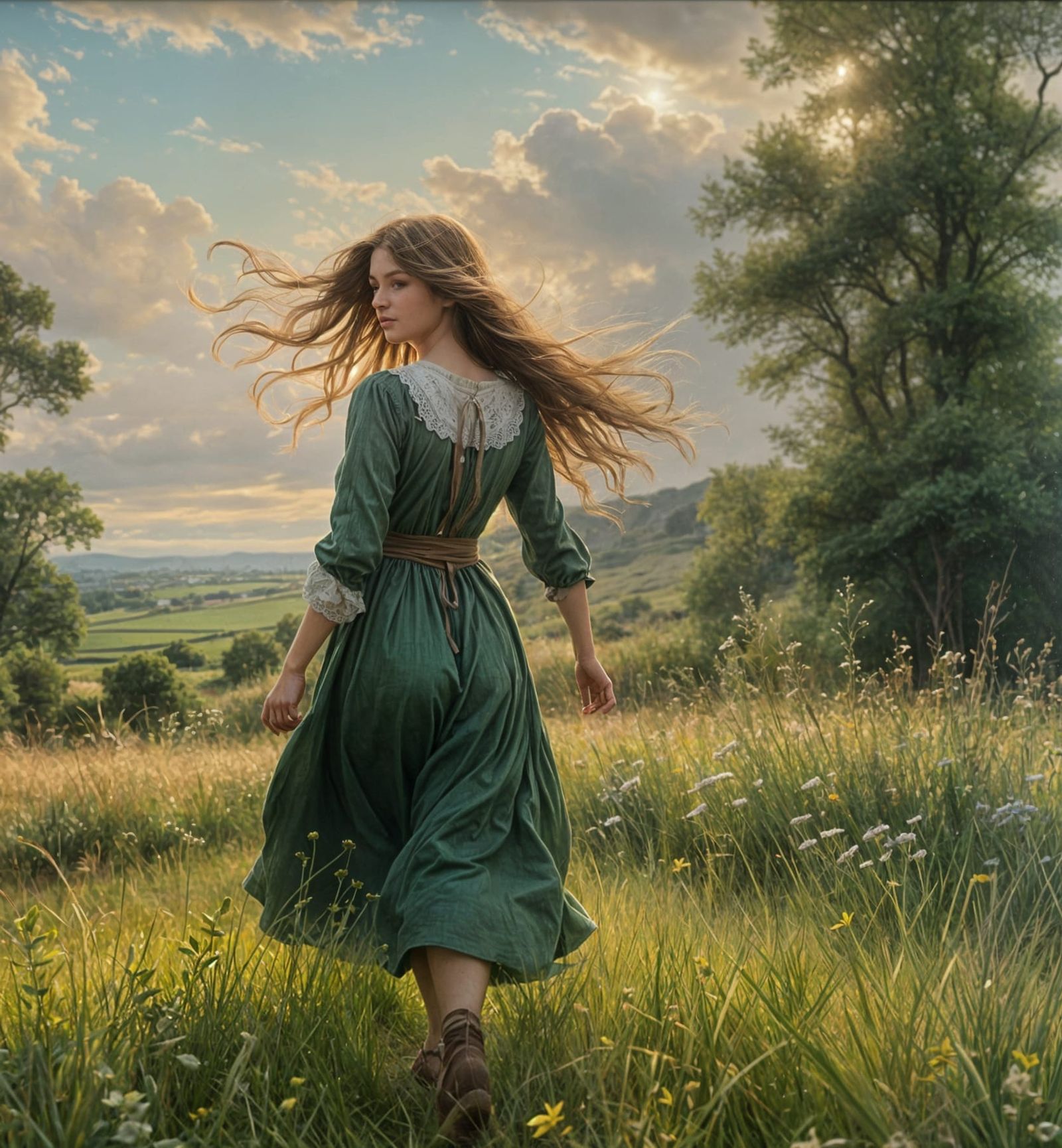 And wherever her airy footstep trod, 
Her trailing hair from...