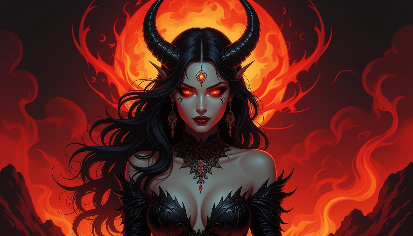 Infernal Goddess of Hell in Ethereal Dark Fantasy Style