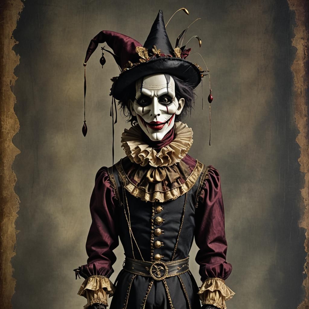 Sinister Jester Marionette Puppet with Haunting Presence