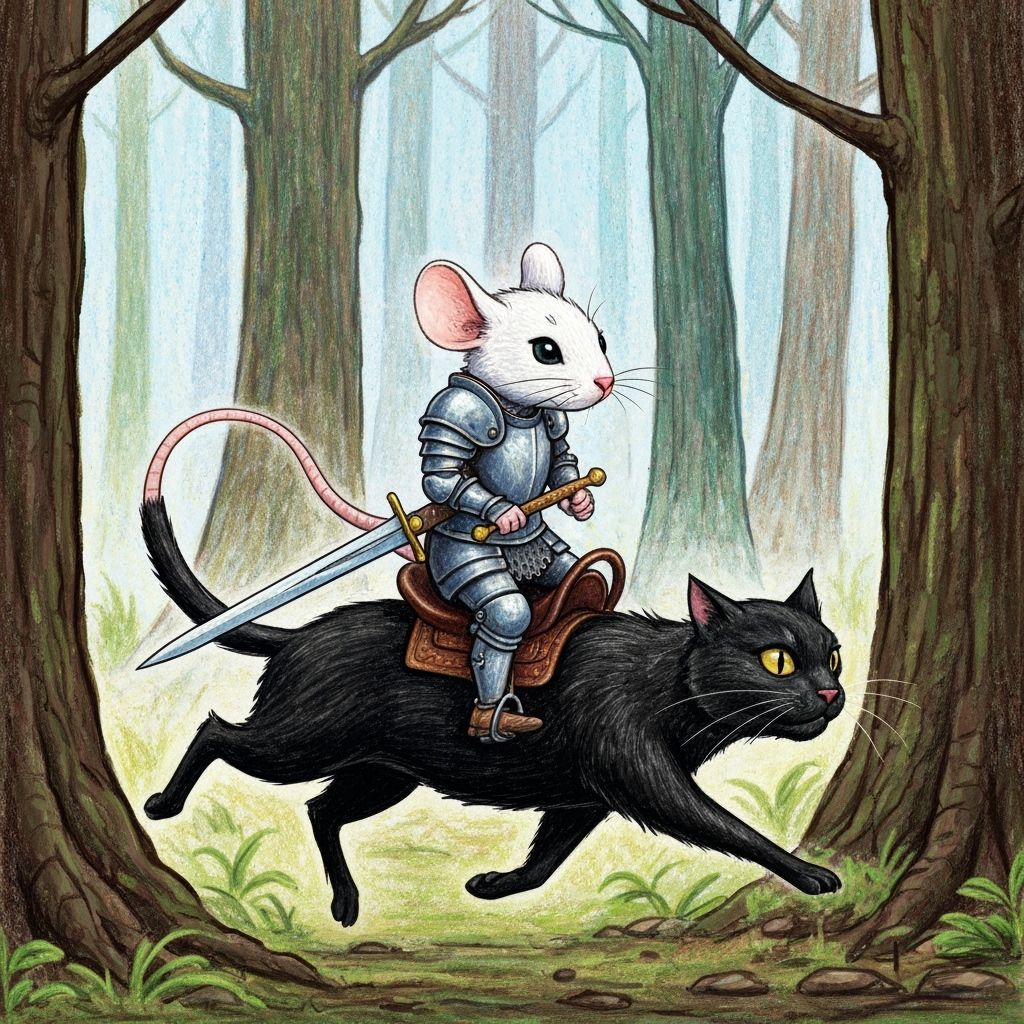 Armored Mouse Knight Riding Cat in Forest