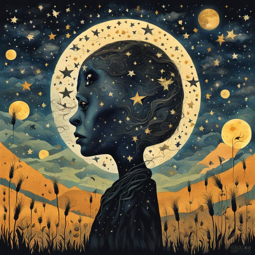 Starry Night Faces: A Surrealist Collage