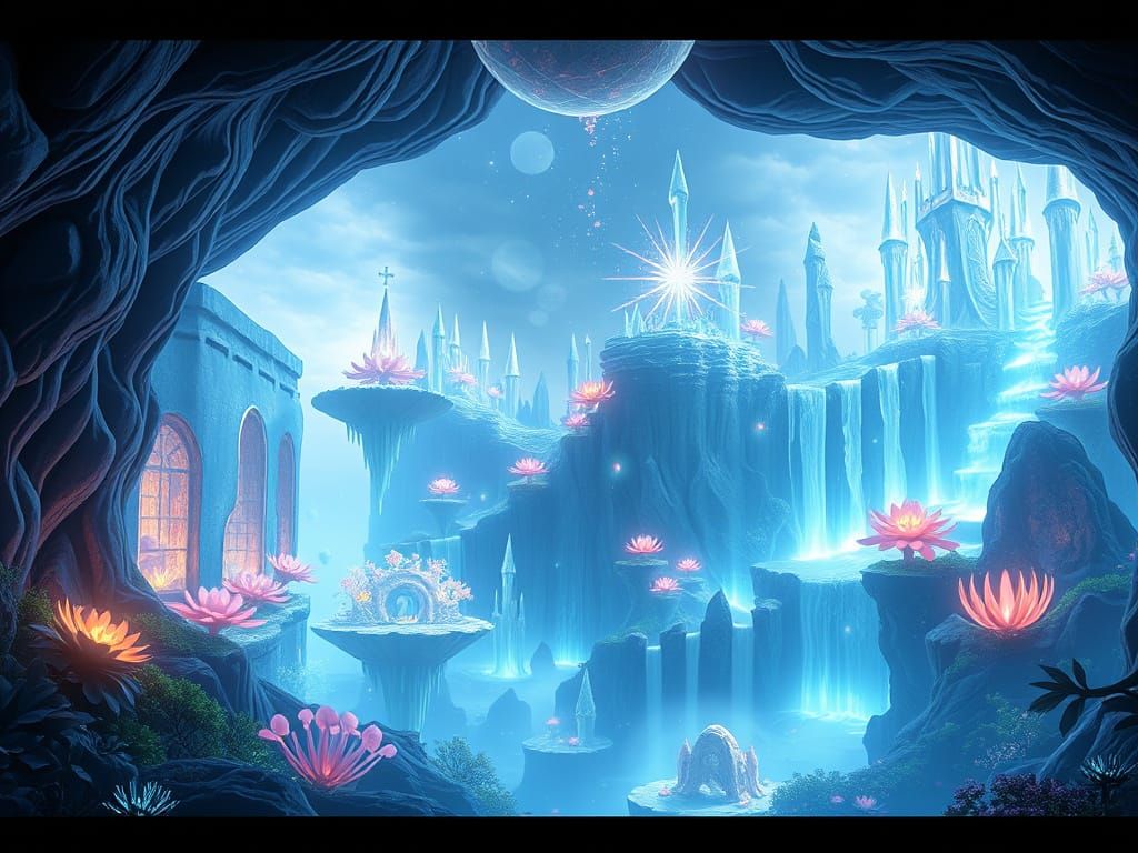 Surreal Portal to a Bioluminescent Utopia in Cyberpunk Digit...