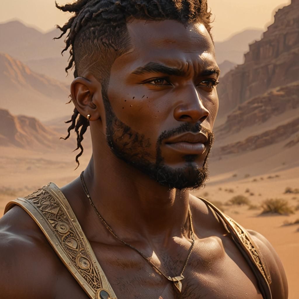 Epic Desert Warrior Portrait in High Fantasy Style