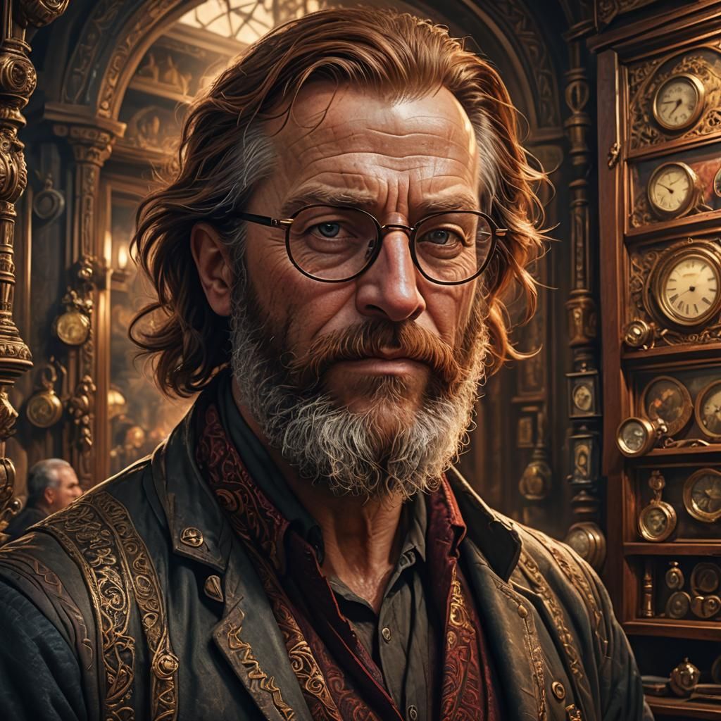 Hyperrealistic Portrait of Bearded Man with Glasses