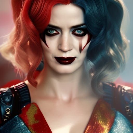 Hyperrealistic Harley Quinn Portrait in Art Nouveau Style