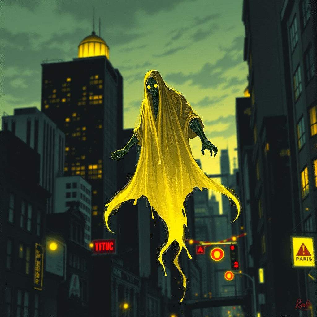 Yellow Ghost in Urban Comic Book Style