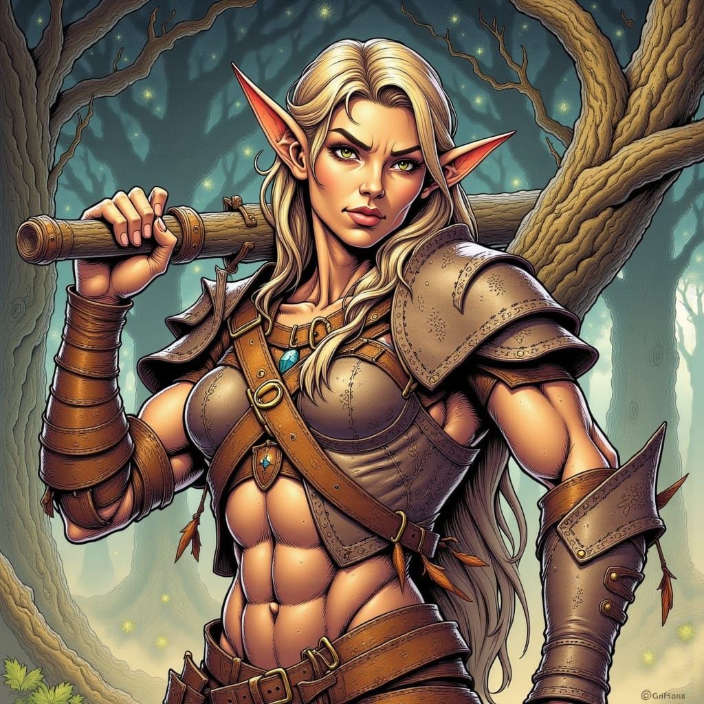 Elf Warrior in Mystical Forest Dawn