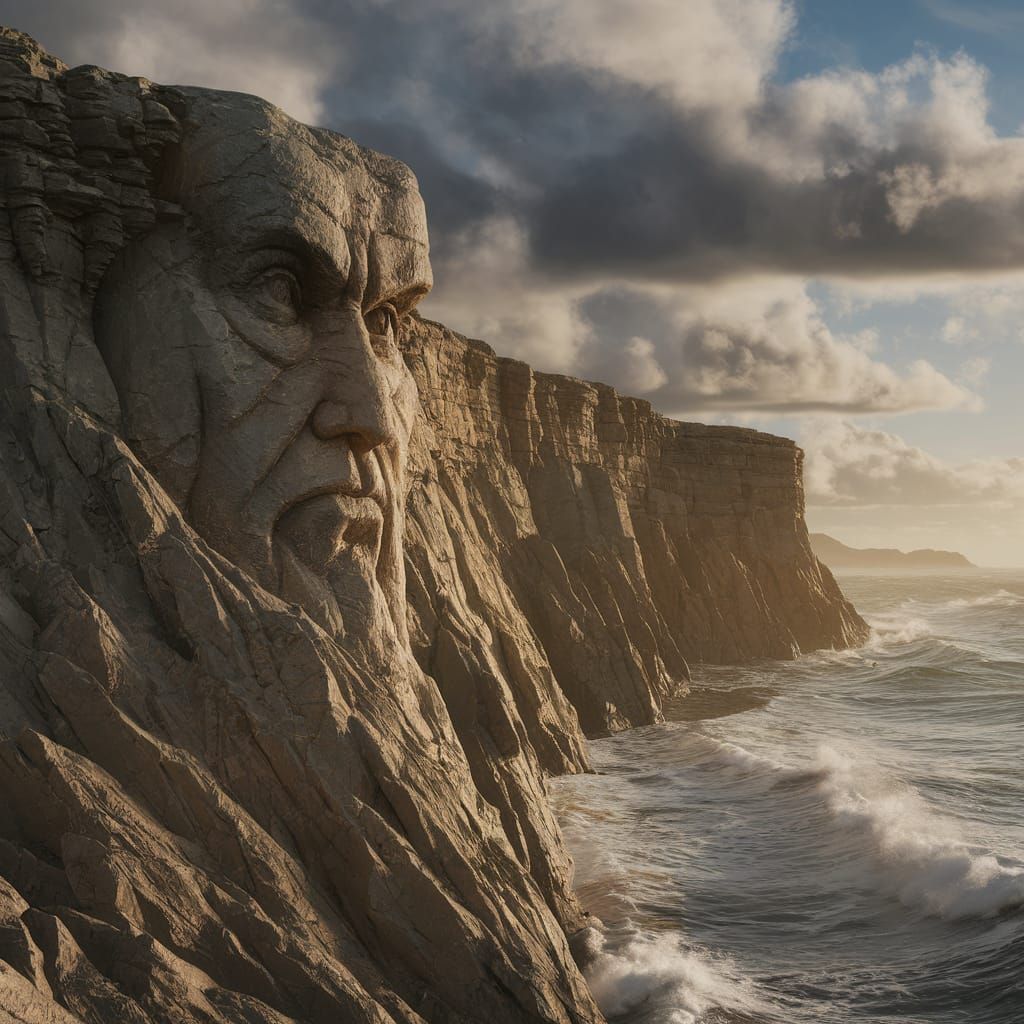 Rocky Cliff Face Overlooks Turbulent Sea in Photorealistic S...