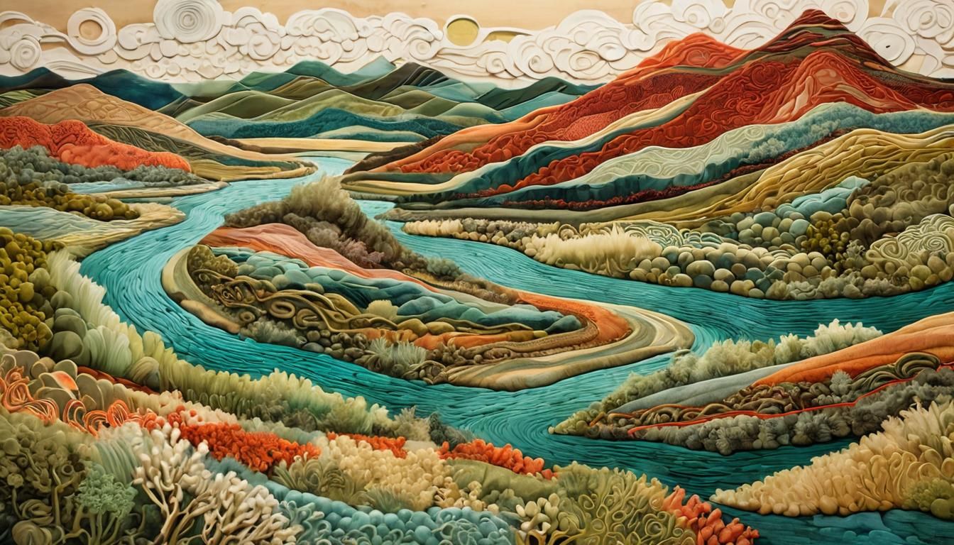 Woven Fiber Landscape Art in Earthy Tones