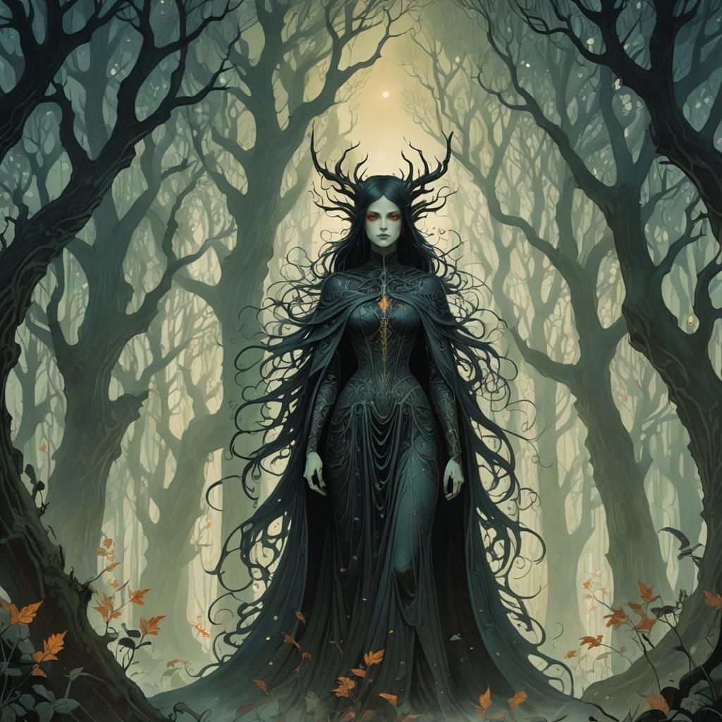 Detailed Female Demon Illustration in Surrealist Style