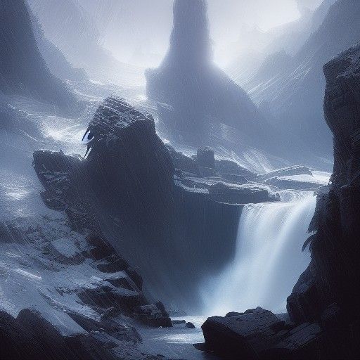 Sinister Waterfall Landscape in Dark Fantasy Style