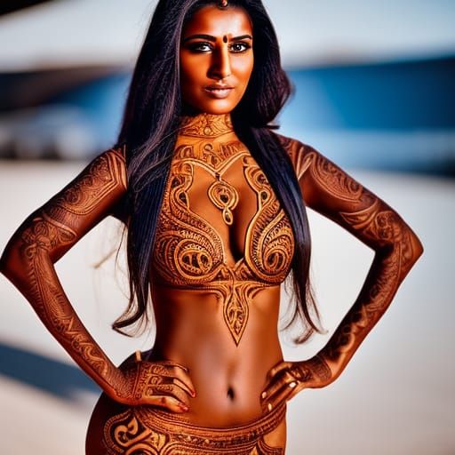 Henna Engraved Woman: Hyperrealistic 64 Megapixel Portrait