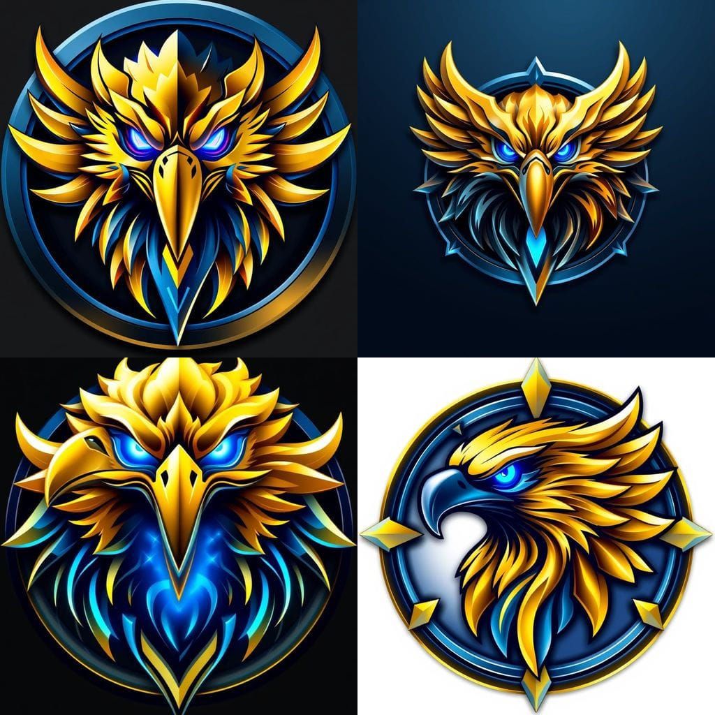 Eagle Head Emblem in Polished Blue and Gold Metal