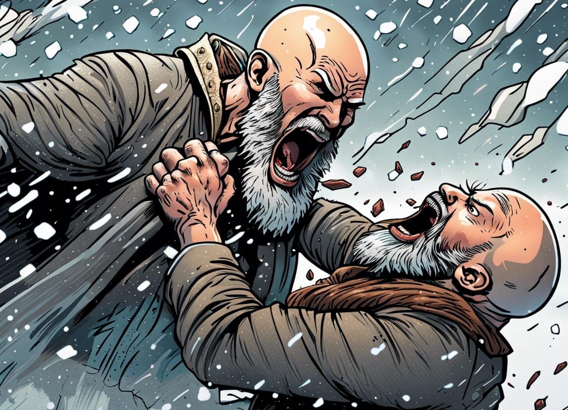 Dramatic Comic Illustration: Bearded Man with Dagger