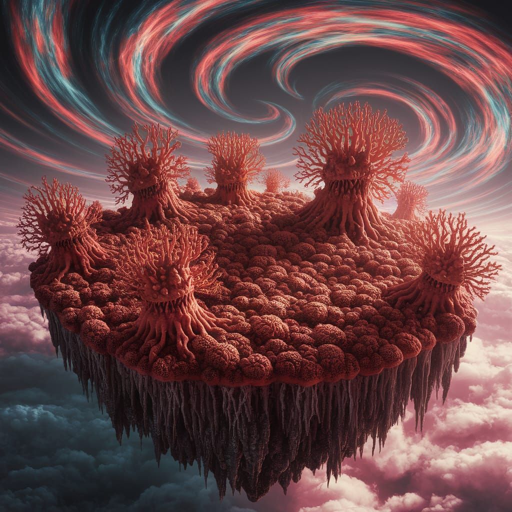 Sentient Coral Island in a Matte Painting Style