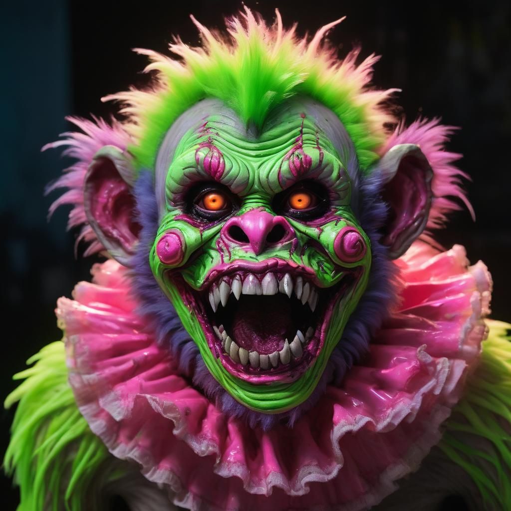 Fluorescent Zombie Monkey Clown in Hyper-Realism
