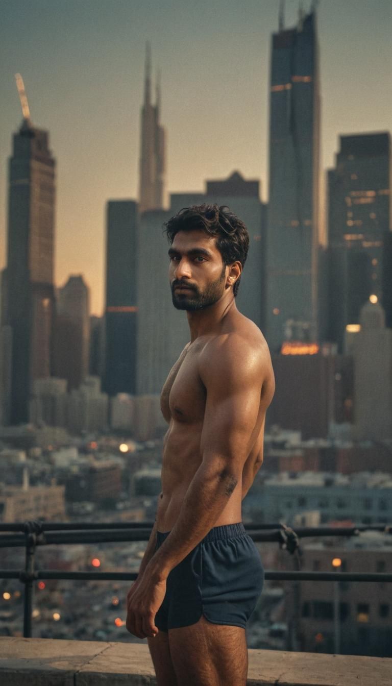 Hyper-Realistic Portrait of Indian Man in Cityscape