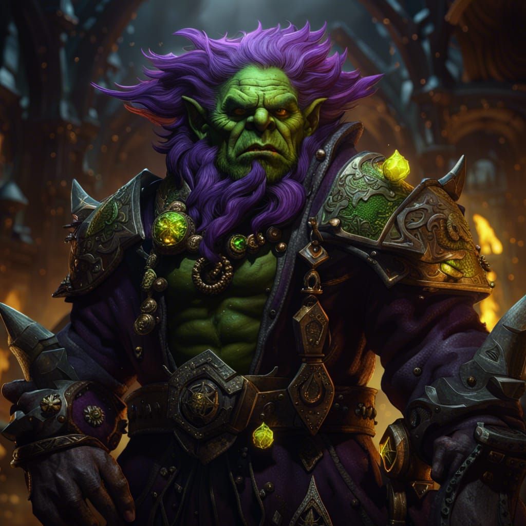 Green Ork Mage in Dark Fantasy Style