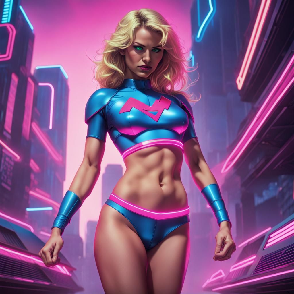 Supergirl in Synthwave Neon Retro Style
