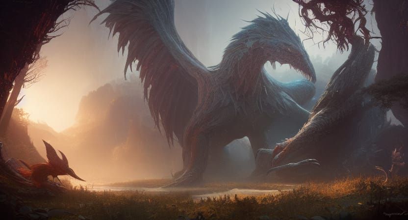 Mythical Creatures in Habitat: Fantasy Concept Art