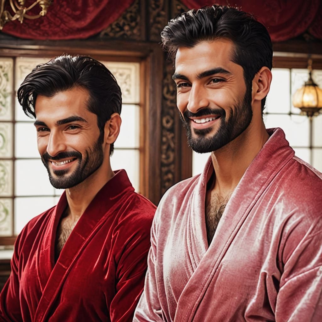 Handsome Men in Red Velvet Bathrobes