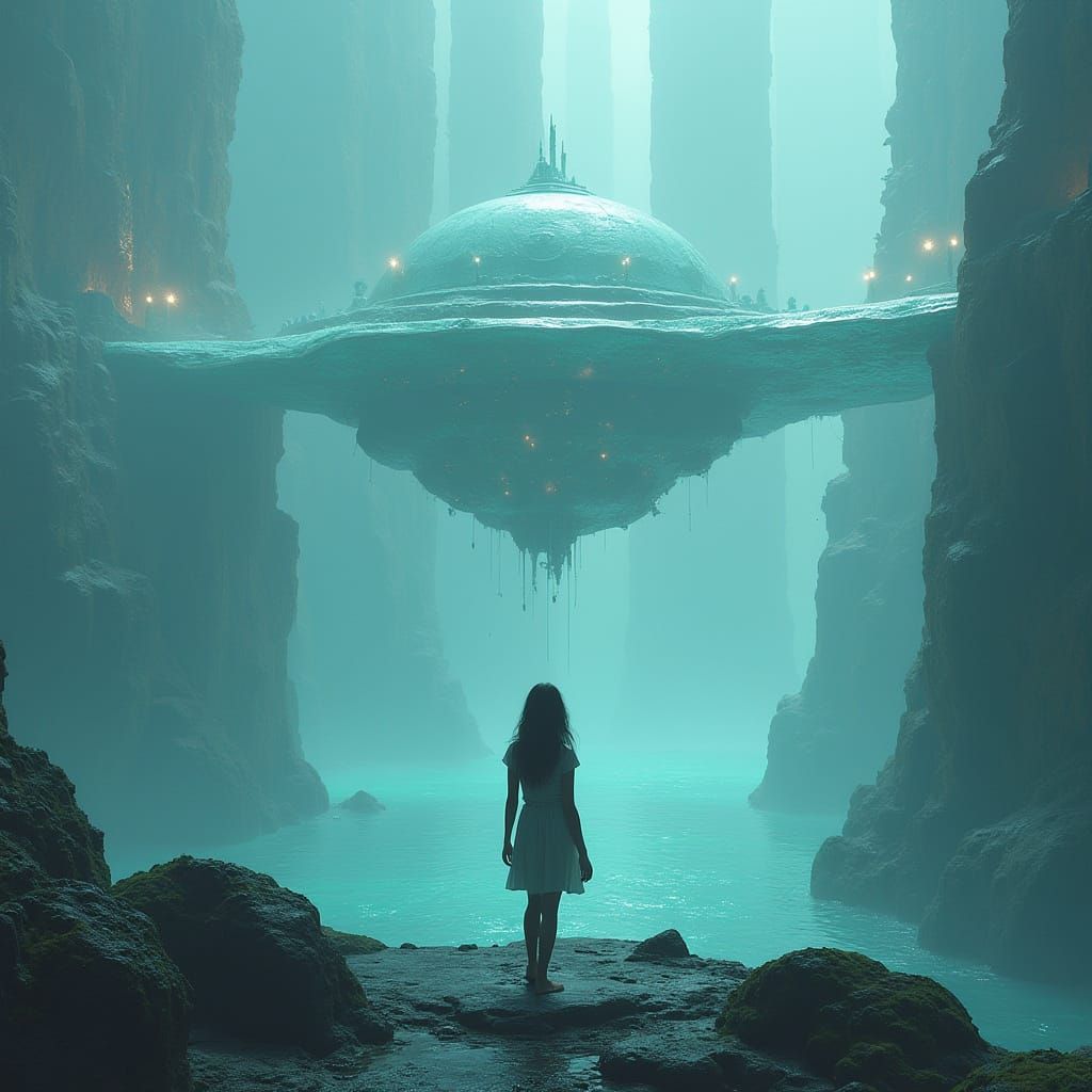 Floating City with Bioluminescent Architecture