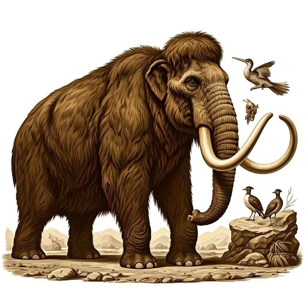 Classical Victorian-Era Woolly Mammoth Illustration