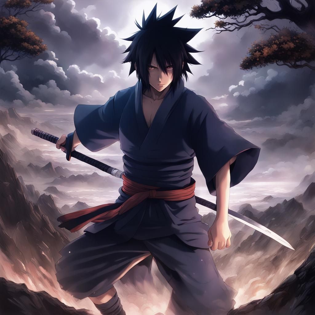 Anime Sasuke Character in Dark Fantasy Style