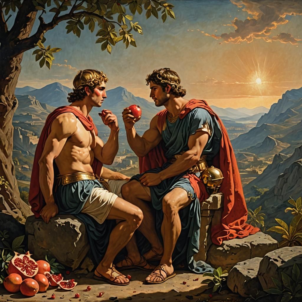 Achilles and Patroclus Share Pomegranate in Homeric Style