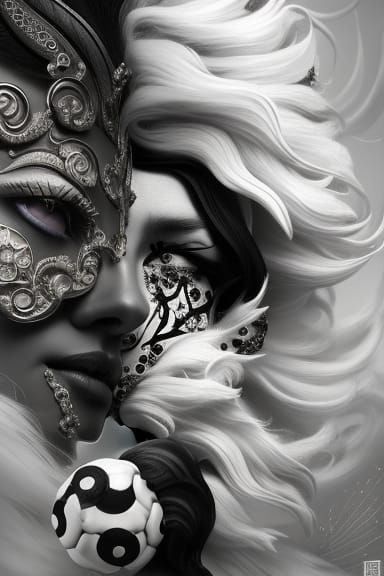 Yin and Yang Symbol Portrait: Detailed Digital Art