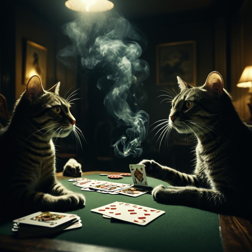Cats Play Cards in Noir Style