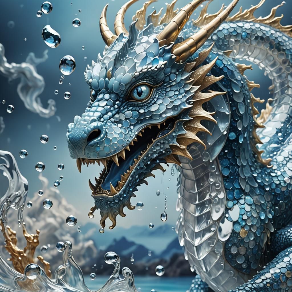 Crystal Water Dragon: Surreal Digital Art