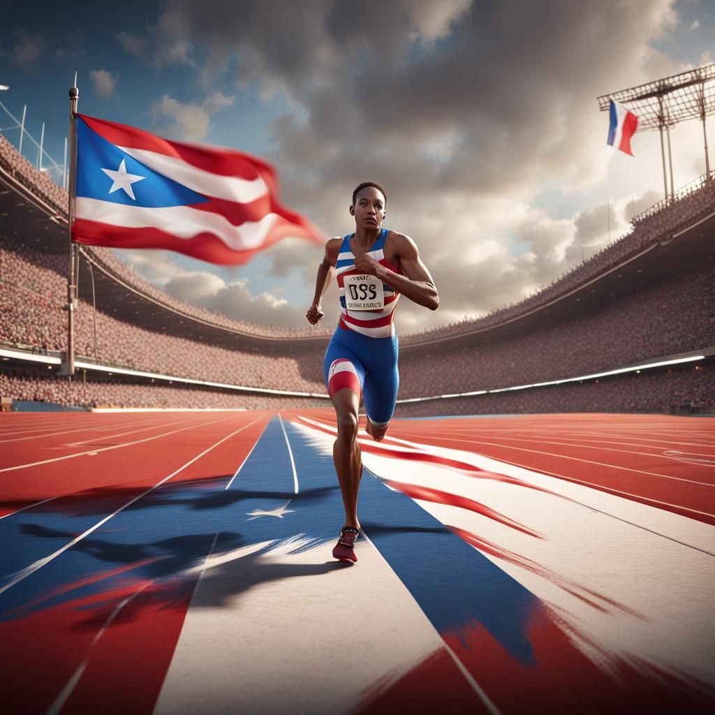 Athletic Track with Puerto Rican Flag Backdrop