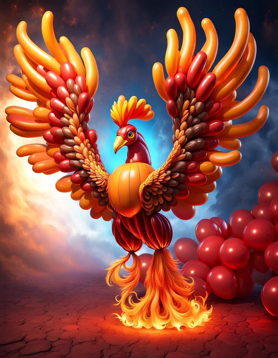 Balloon Phoenix Rising in Dramatic Render