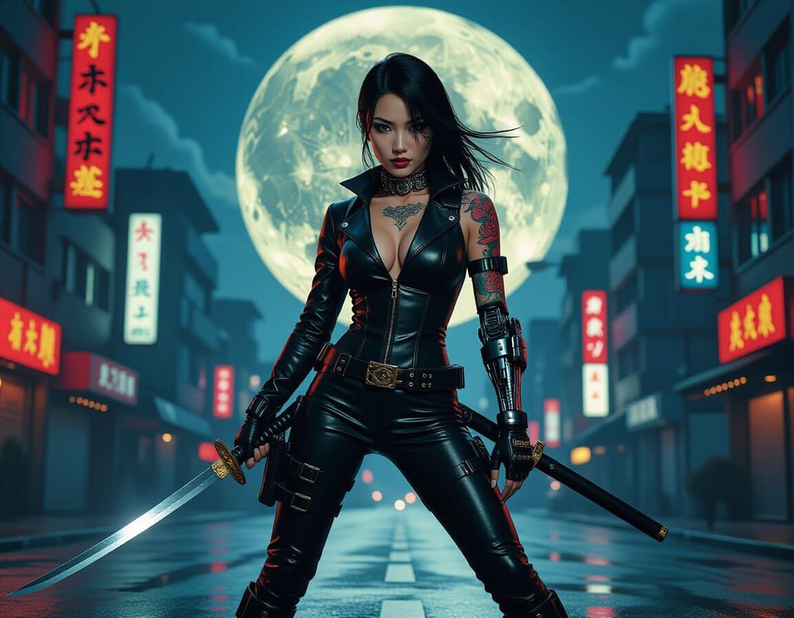 Cyberpunk Yakuza Assassin with Robotic Arm