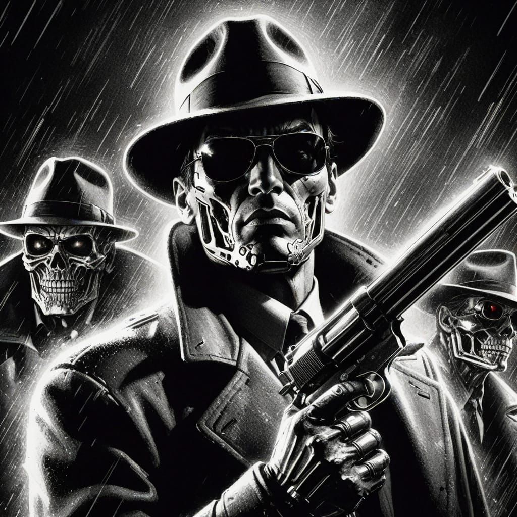 Terminator Detective in Film Noir Style