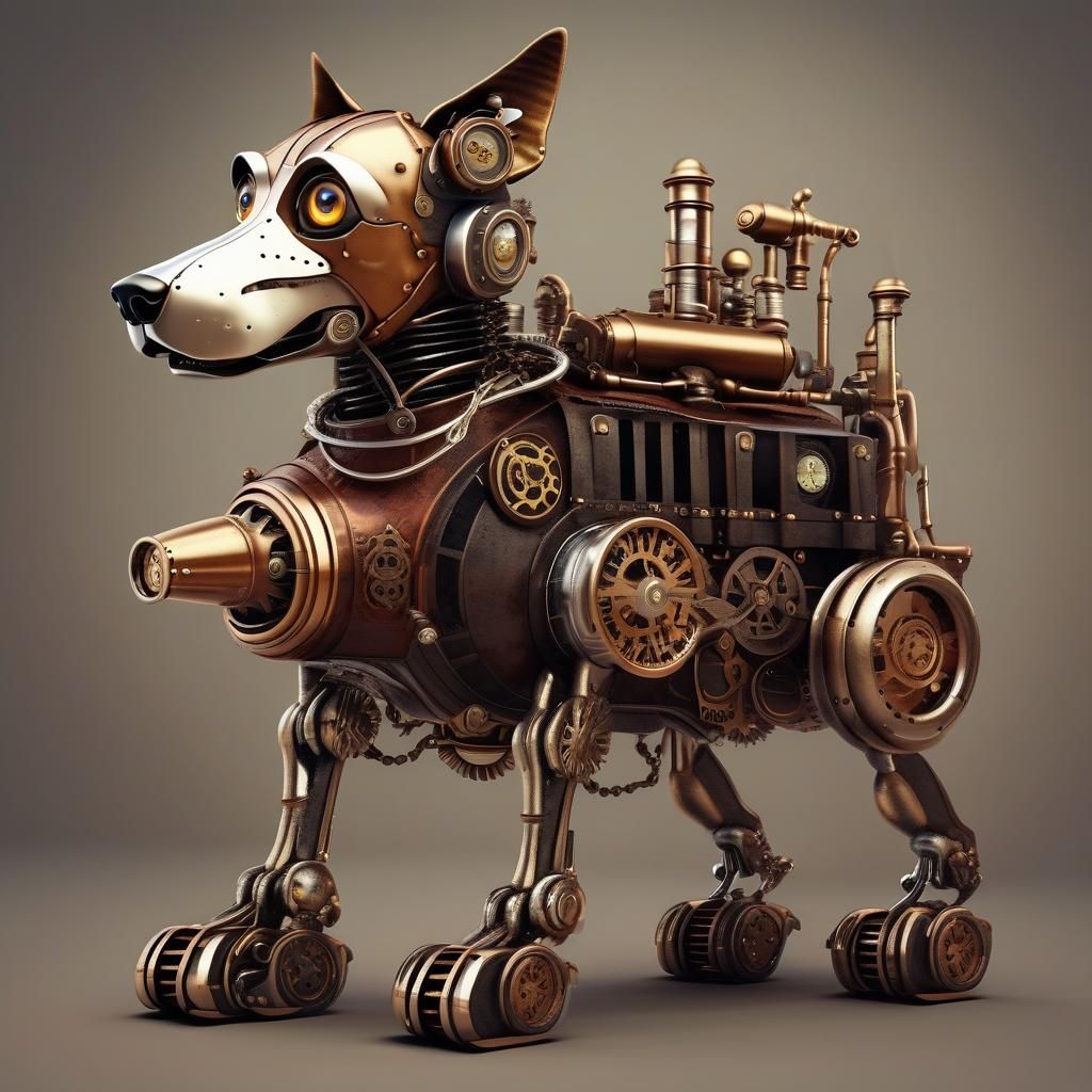 Steampunk Robot Dog with Visible Engine