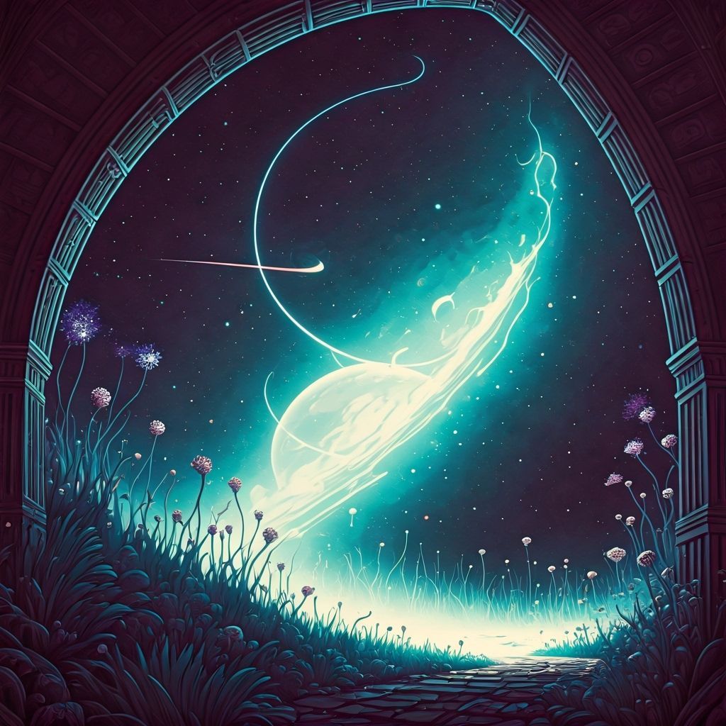 Galactic Steampunk Train in Cosmic Nebula