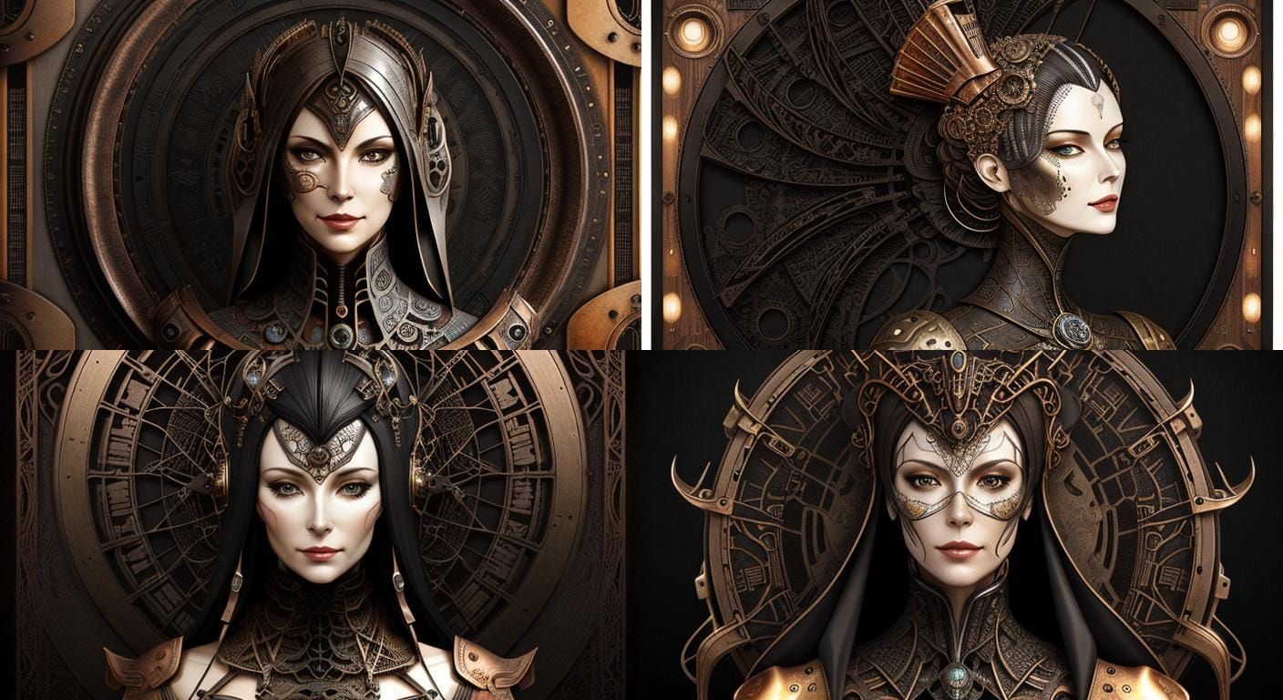 Steampunk QR Code Lady: Abstract Expressionist Portrait