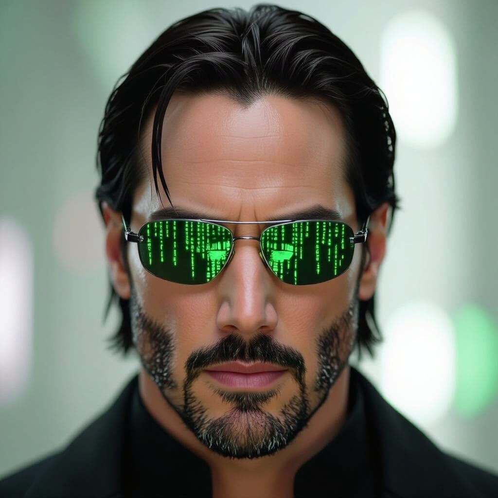 Neo in The Matrix: Digital Rain Reflection