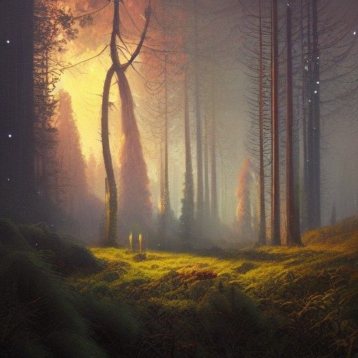 Mysterious Forest Landscape in Impressionistic Oil Painting